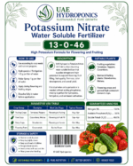 Potassium Nitrate KNO3 hydroponic fertilizer bag back label, UAE Hydroponics