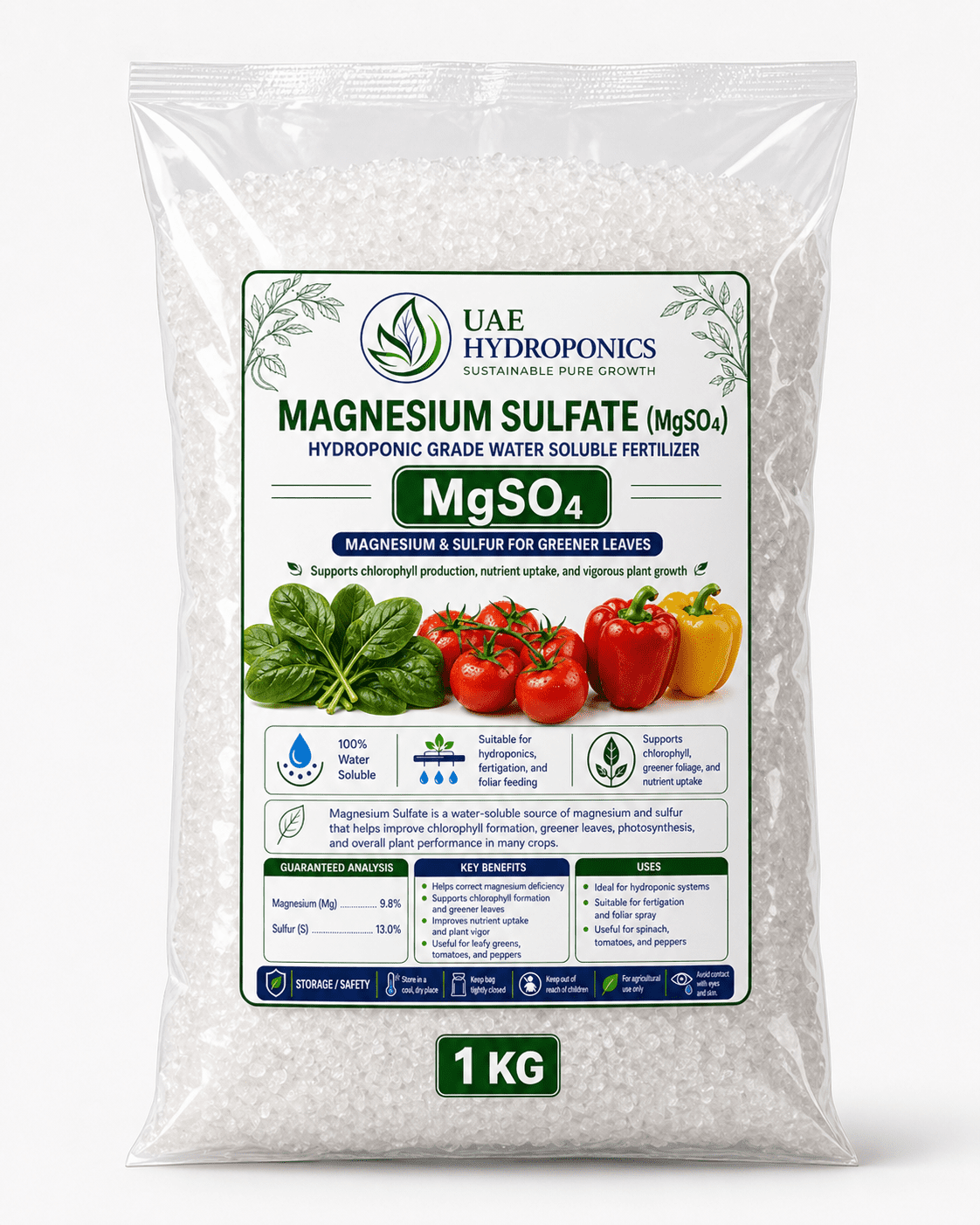 Magnesium Sulfate MgSO4 Hydroponic Fertilizer – UAE Hydroponics Magnesium Sulfate MgSO4 powder hydroponic fertilizer bag, UAE Hydroponics