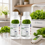 Measuring MaxGrow hydroponic nutrient solution for leafy greens and herbs formula, UAE Hydroponics