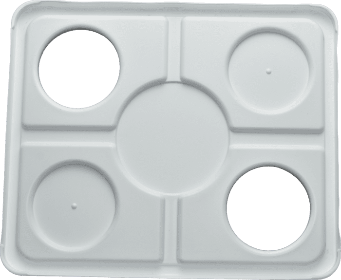 White Dutch bucket lid with two holes for net pots, designed for hydroponic systems.