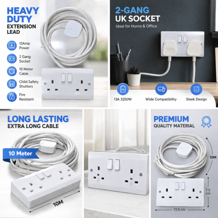 Extension Cord Double Socket 13A - Heavy Duty (2m / 5m / 10m) - Image 2