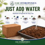 Overview of coco peat block features from UAE Hydroponics