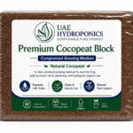 Front face view of UAE Hydroponics coco peat block product
