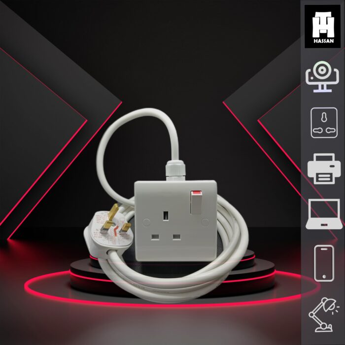 Hassan Single Socket Extension Cord 13A, Expandable 2500W Electric Cable with UK Plug - Image 2