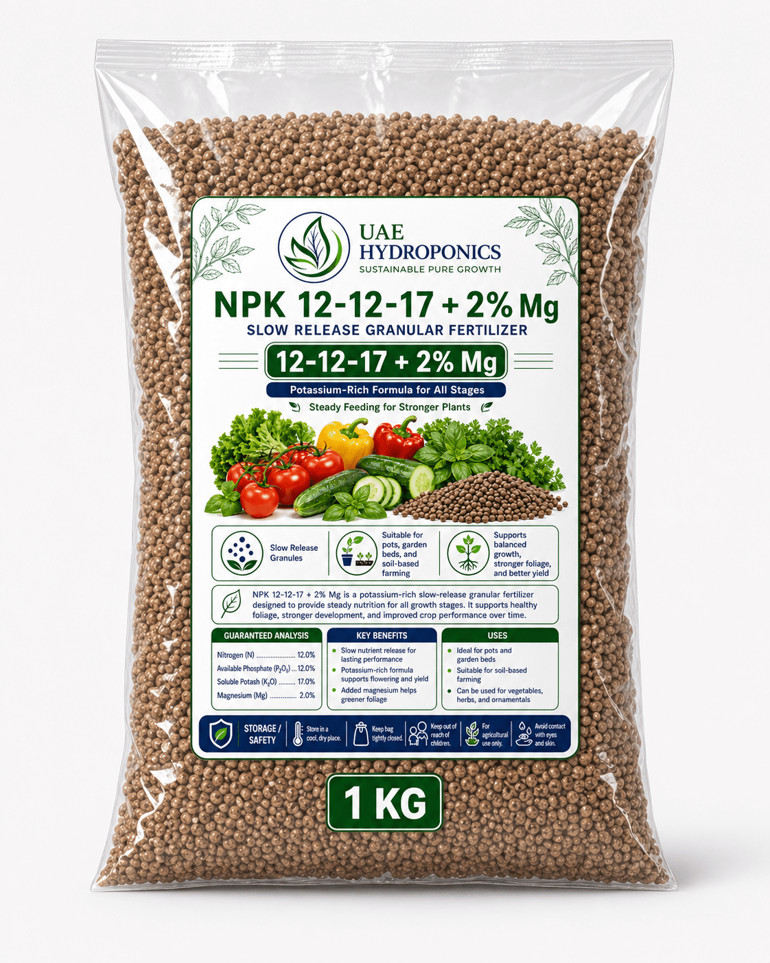 NPK 12-12-17 Magnesium Hydroponic Fertilizer – UAE Hydroponics NPK 12-12-17+3%Mg hydroponic fertilizer for fruiting plants, UAE Hydroponics
