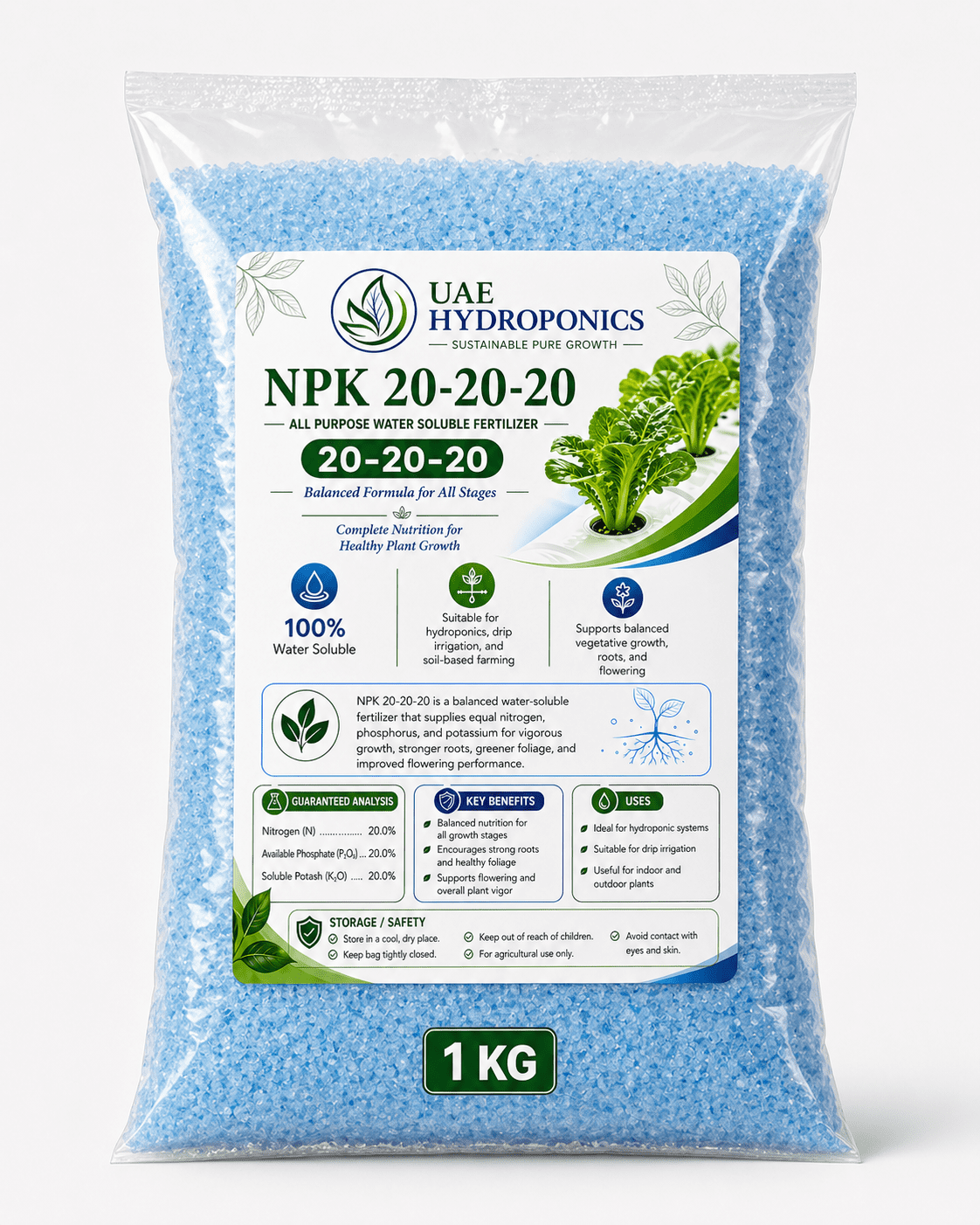 NPK 20-20-20 All-Purpose Hydroponic Fertilizer – UAE Hydroponics NPK 20-20-20 all-purpose hydroponic water soluble fertilizer, UAE Hydroponics