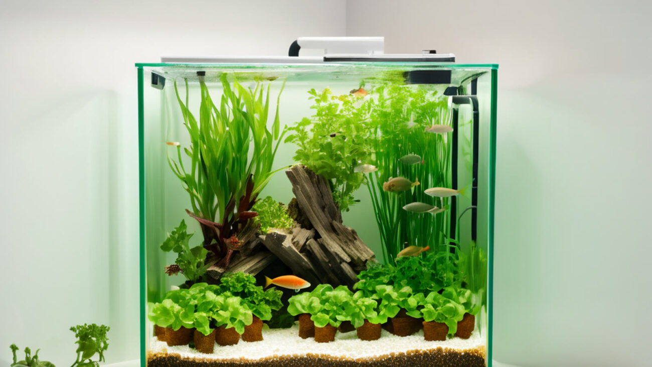 Small aquaponics setup with fish tank and greens for a UAE home