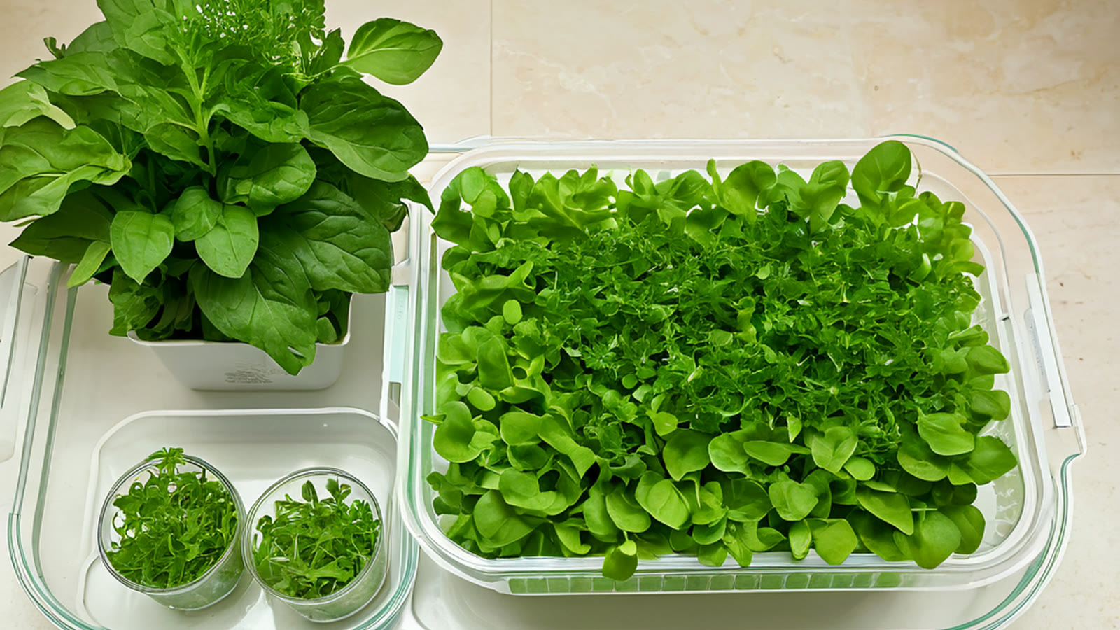 Hydroponic nutrients beside leafy greens in a UAE home growing setup