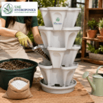 Mr Stacky vertical planter assembly with soil and perlite mix, UAE Hydroponics