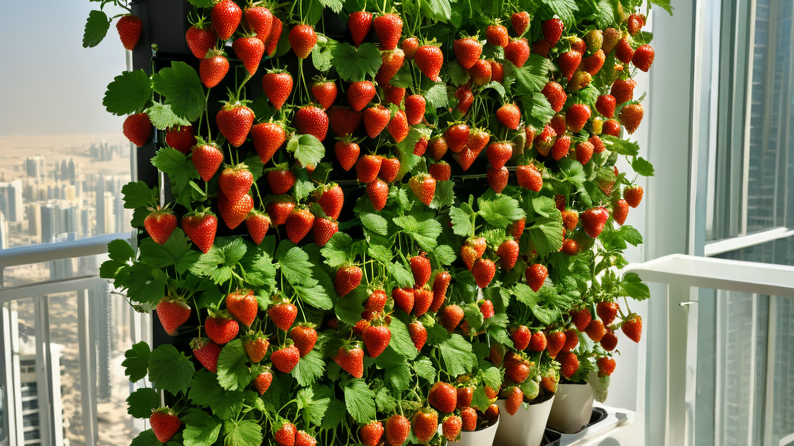 Hydroponic strawberries growing on a UAE balcony