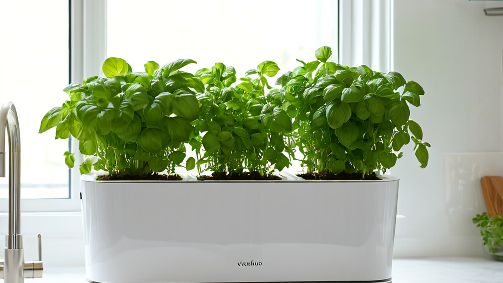 Fresh basil mint cilantro and parsley in a home hydroponic herb garden