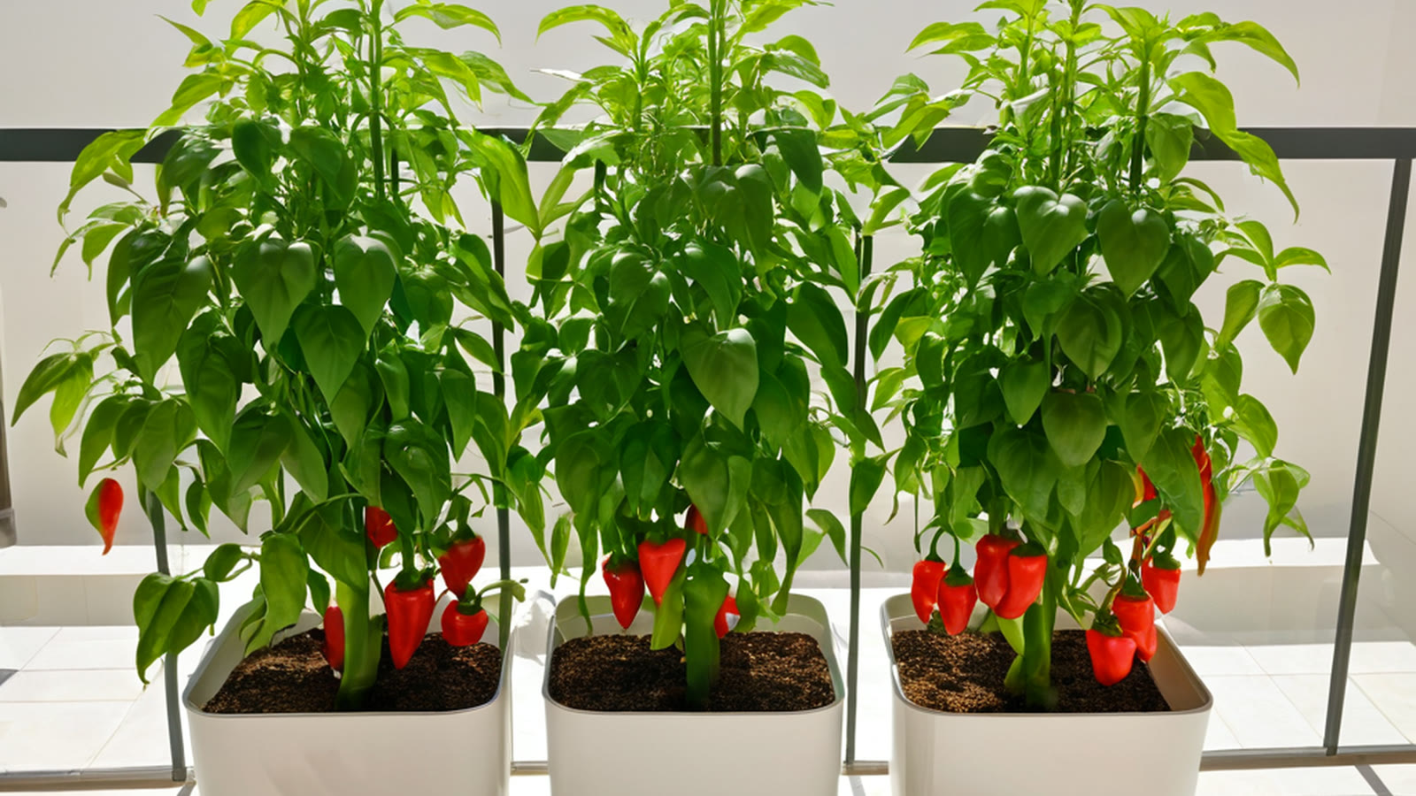 Hydroponic chillies and bell peppers growing on a UAE balcony