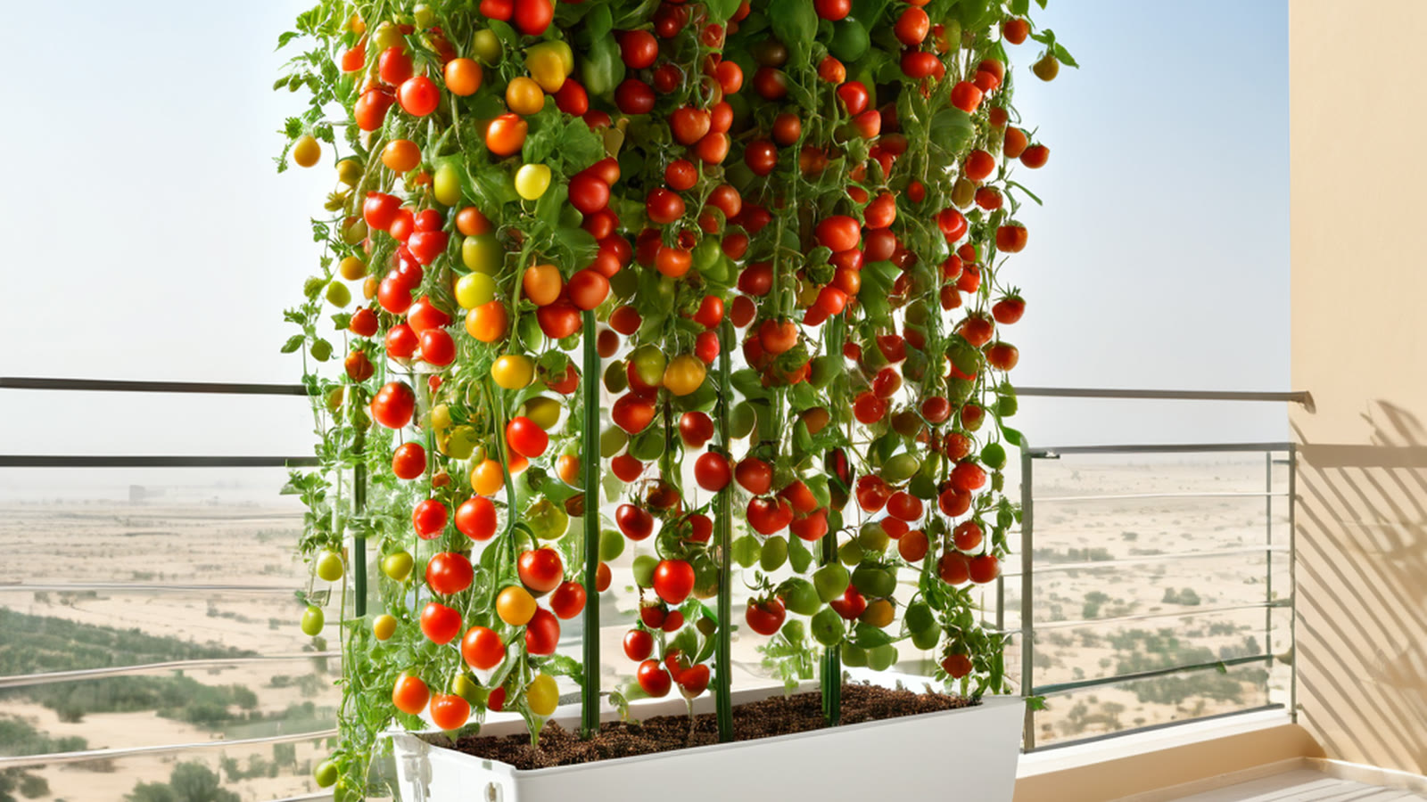 Hydroponic tomatoes growing on a UAE home balcony