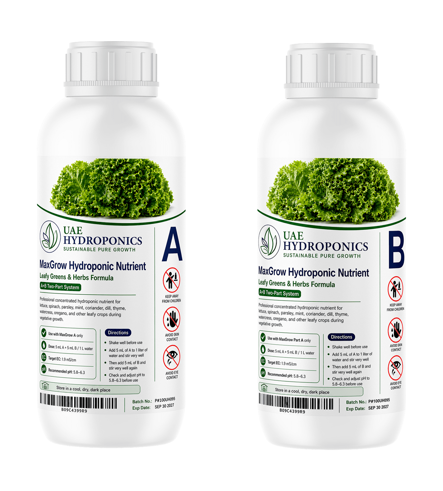 MaxGrow Hydroponic Nutrient Version 3 Part B – UAE Hydroponics MaxGrow hydroponic nutrient solution version 3 Part B bottle, UAE Hydroponics