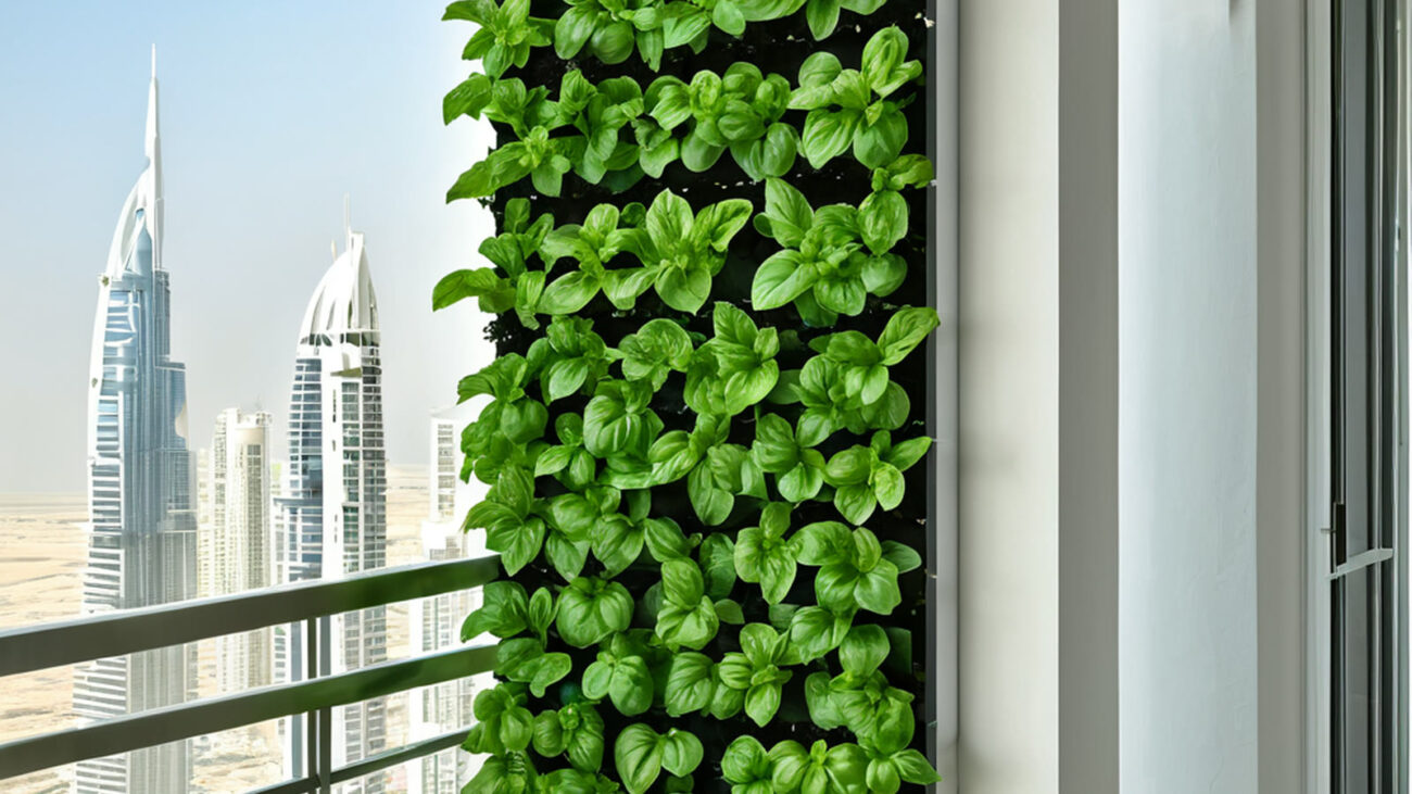 Vertical hydroponic wall and tower garden for a UAE balcony