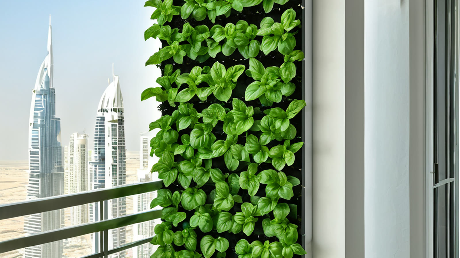 Vertical hydroponic wall and tower garden for a UAE balcony